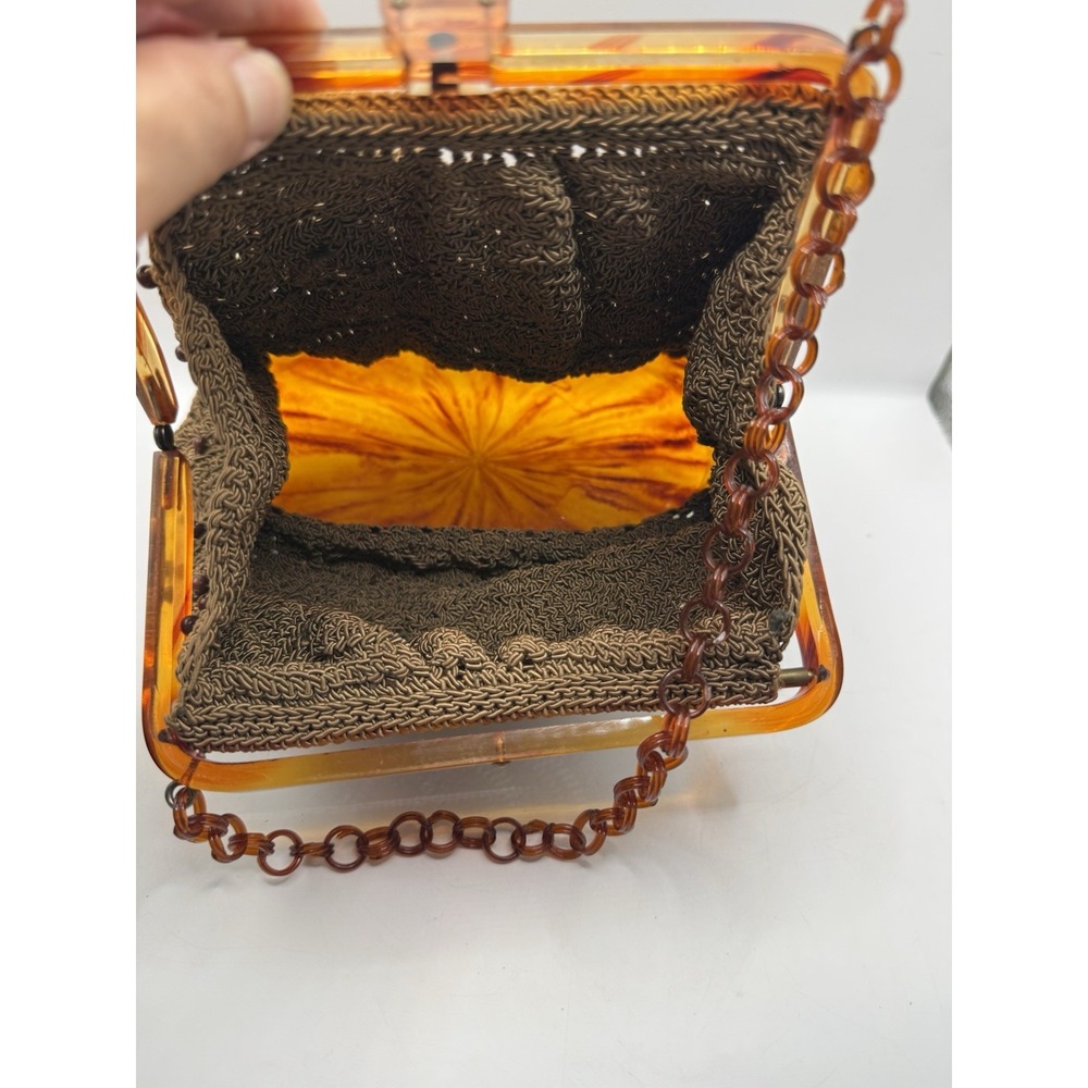 Vtg Oval Box Purse Beaded Handbag With Tortoise Lucite/Bakelite? Early Plastic - Picture 6 of 10